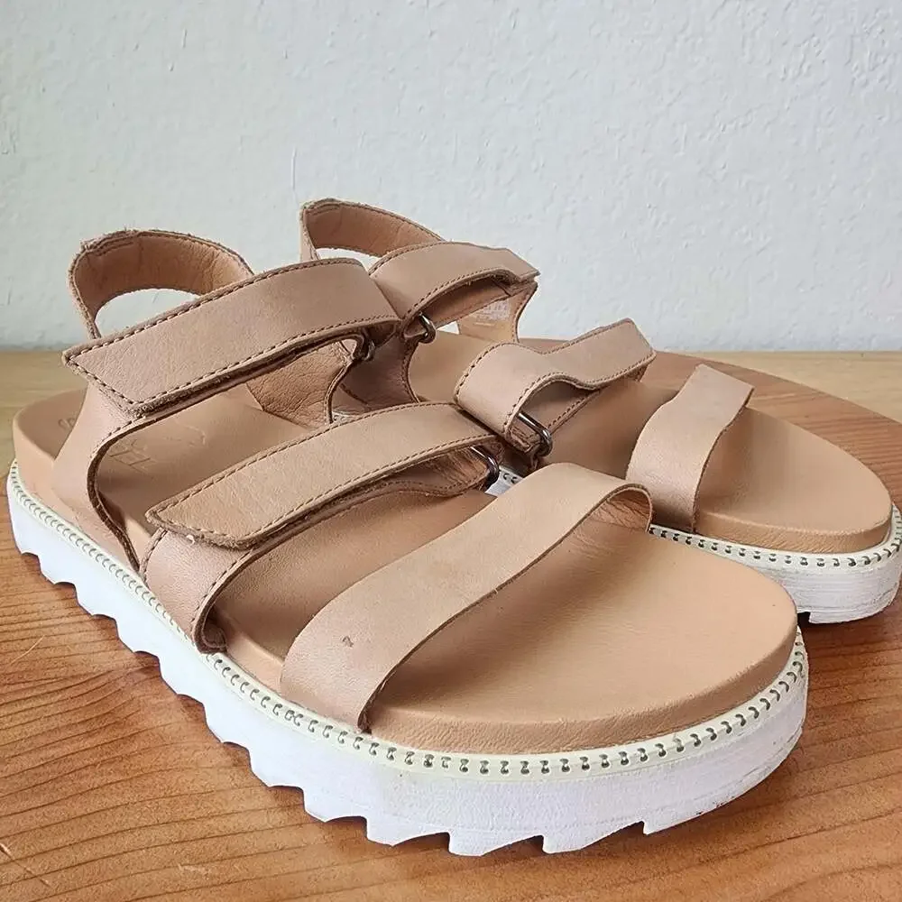 Sorel Roaming Shoes Womens Size 6 Beige Leather Strappy Platform Sandals